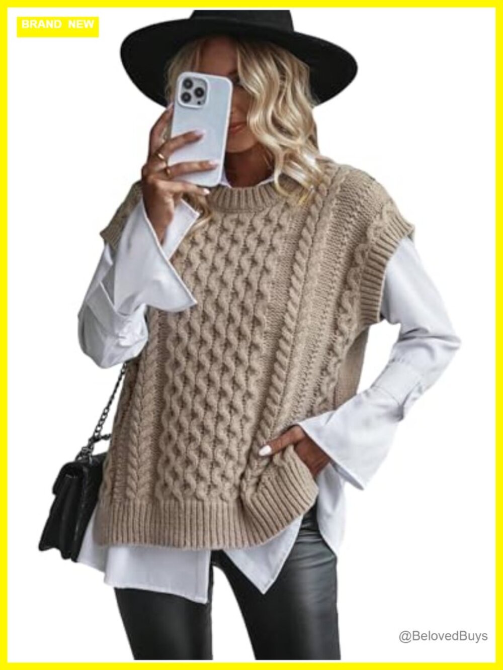 Cable Knit Cap Sleeve Sweater Vest Loose Fit Rib Knit Pullover Tank Top